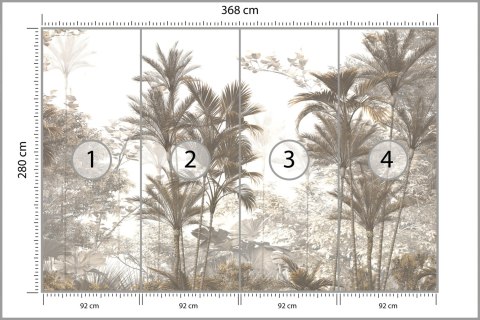 Fototapeta Tropical Trees And Leaves Wallpaper Design In Foggy Forest - 3D Flizelina Zmywalna 368x280 FT-448526-VEML10