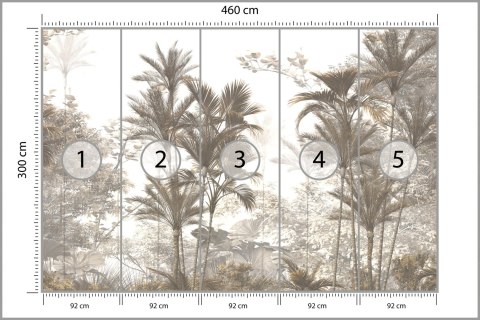 Fototapeta Tropical Trees And Leaves Wallpaper Design In Foggy Forest - 3D Flizelina Zmywalna 460x300 FT-448526-VEML12