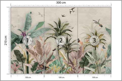 Fototapeta Wallpaper Palm Tropical Forest Vintage Jungle Pattern With Birds Flizelina Zmywalna 300x210 FT-448527-VEML300-210