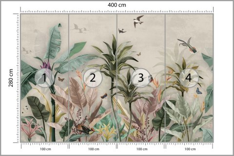 Fototapeta Wallpaper Palm Tropical Forest Vintage Jungle Pattern With Birds Flizelina Zmywalna 400x280 FT-448527-VEML400-280