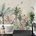 Fototapeta Wallpaper Palm Tropical Forest Vintage Jungle Pattern With Birds Flizelina Zmywalna 416x254 FT-448527-VEMLXXXL