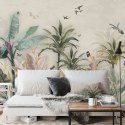 Fototapeta Wallpaper Palm Tropical Forest Vintage Jungle Pattern With Birds Vinyl Gładki 180x120 FT-448527-VG180-120