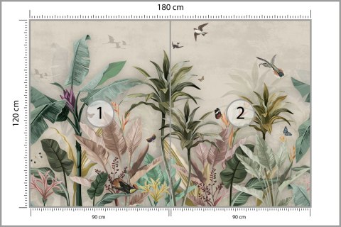 Fototapeta Wallpaper Palm Tropical Forest Vintage Jungle Pattern With Birds Vinyl Gładki 180x120 FT-448527-VG180-120