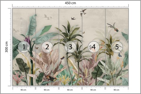 Fototapeta Wallpaper Palm Tropical Forest Vintage Jungle Pattern With Birds Vinyl Gładki 450x300 FT-448527-VG450-300