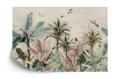 Fototapeta Wallpaper Palm Tropical Forest Vintage Jungle Pattern With Birds Vinyl Strukturalny 300x210 FT-448527-VS300-210