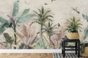 Fototapeta Wallpaper Palm Tropical Forest Vintage Jungle Pattern With Birds Vinyl Strukturalny 416x290 FT-448527-VSXXXXL