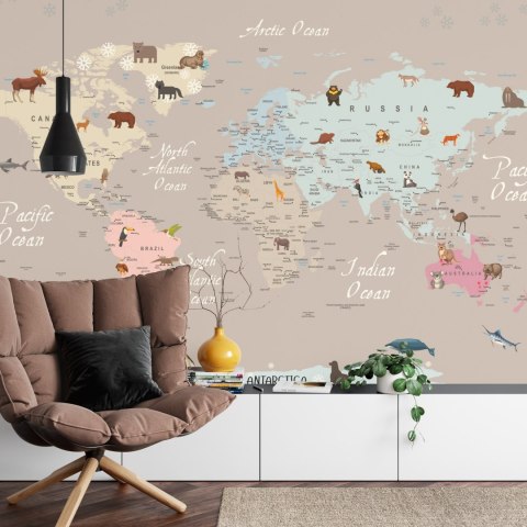 Fototapeta Animals World Map For Kids Wallpaper Design Flizelina 254x184 FT-448528-V4