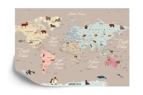 Fototapeta Animals World Map For Kids Wallpaper Design Flizelina Zmywalna 368x280 FT-448528-VEML10
