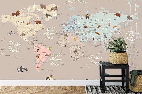 Fototapeta Animals World Map For Kids Wallpaper Design Flizelina Zmywalna 460x300 FT-448528-VEML12
