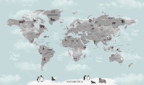 Fototapeta Animals World Map For Kids Wallpaper Design Flizelina Zmywalna 368x280 FT-448529-VEML10