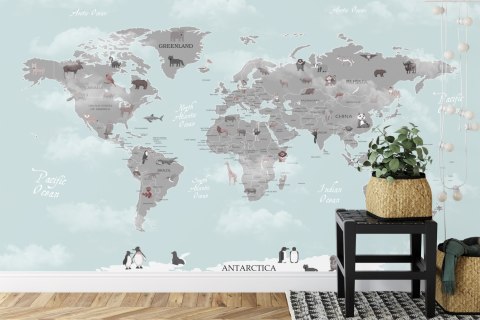 Fototapeta Animals World Map For Kids Wallpaper Design Flizelina Zmywalna 368x280 FT-448529-VEML10