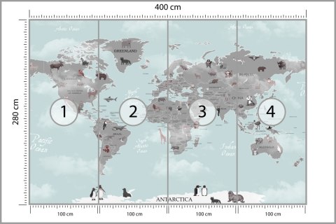 Fototapeta Animals World Map For Kids Wallpaper Design Flizelina Zmywalna 400x280 FT-448529-VEML400-280