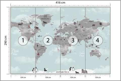 Fototapeta Animals World Map For Kids Wallpaper Design Flizelina Zmywalna 416x290 FT-448529-VEMLXXXXL