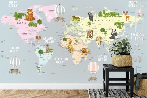 Fototapeta Animals World Map For Kids Wallpaper Design Flizelina Zmywalna 300x210 FT-448530-VEML300-210