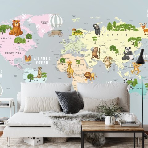 Fototapeta Animals World Map For Kids Wallpaper Design Flizelina Zmywalna 405x270 FT-448530-VEML405-270