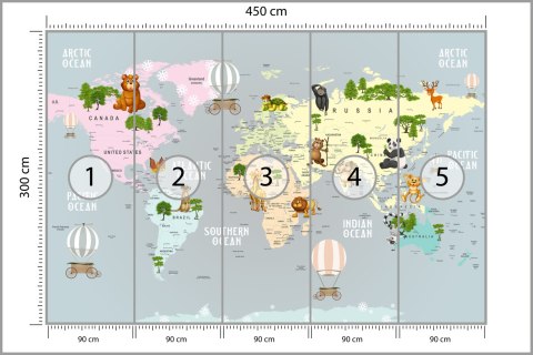 Fototapeta Animals World Map For Kids Wallpaper Design Flizelina Zmywalna 450x300 FT-448530-VEML450-300