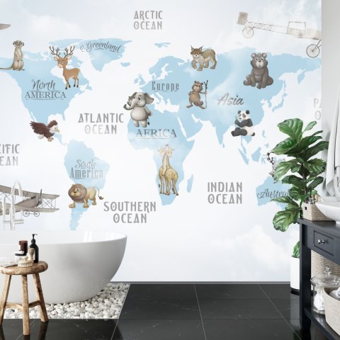 Fototapeta Animals World Map For Kids Wallpaper Design Flizelina 520x318 FT-448532-VEXXXXXL