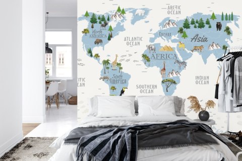 Fototapeta Animals World Map For Kids Wallpaper Design Flizelina Zmywalna 208x146 FT-448531-VEMLXL