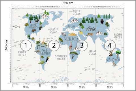 Fototapeta Animals World Map For Kids Wallpaper Design Flizelina Zmywalna 360x240 FT-448531-VEML360-240