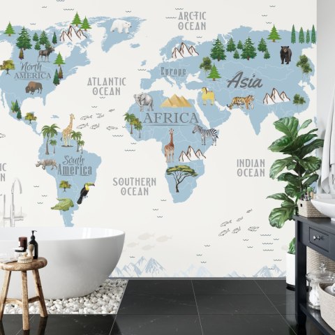 Fototapeta Animals World Map For Kids Wallpaper Design Flizelina Zmywalna 460x300 FT-448531-VEML12