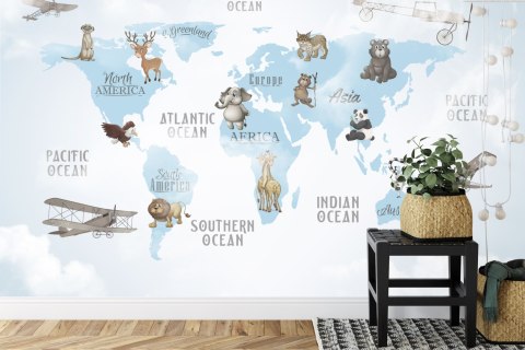 Fototapeta Animals World Map For Kids Wallpaper Design Flizelina Zmywalna 180x120 FT-448532-VEML180-120