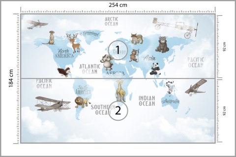 Fototapeta Animals World Map For Kids Wallpaper Design Flizelina Zmywalna 254x184 FT-448532-VEML4