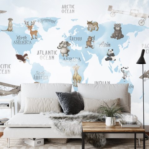 Fototapeta Animals World Map For Kids Wallpaper Design Flizelina Zmywalna 400x280 FT-448532-VEML400-280