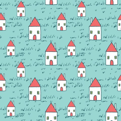 Tapeta Dla Dzieci - Domki Z Czerwonymi Daszkami