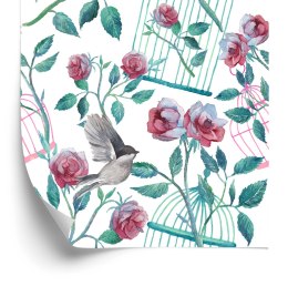Tapeta Róże Ptaki Klatki
