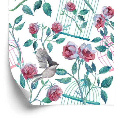 Tapeta Róże Ptaki Klatki