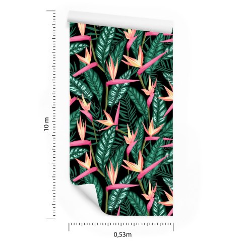 Tapeta Tropikalne Kwiaty Z Liśćmi Palmowymi