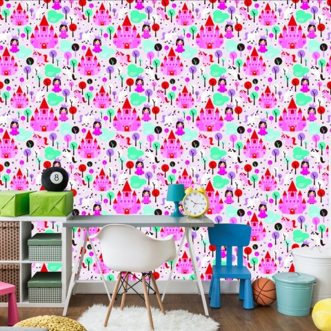 Tapeta Bajkowa Dla Dzieci, Księżniczki Konie Zamek