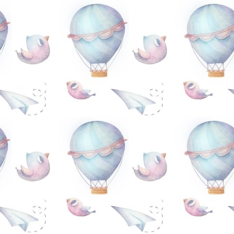 Tapeta W Balony, Chmury, Ptaki, Do Pokoju Dziecka