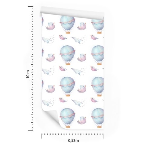 Tapeta W Balony, Chmury, Ptaki, Do Pokoju Dziecka
