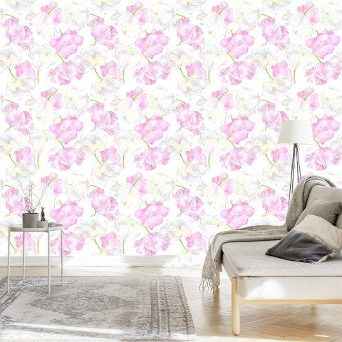 Tapeta Różowe I Białe Tulipany