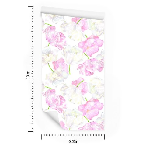 Tapeta Różowe I Białe Tulipany