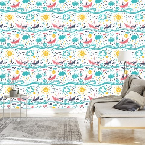 Tapeta Rysowane Żaglówki Na Falach