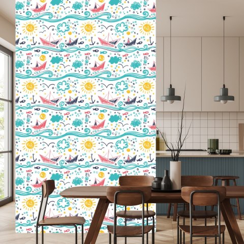 Tapeta Rysowane Żaglówki Na Falach