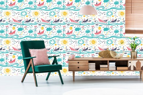 Tapeta Rysowane Żaglówki Na Falach