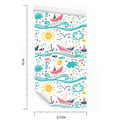 Tapeta Rysowane Żaglówki Na Falach