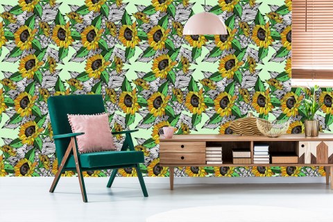 Tapeta Słoneczniki Z Roślinami