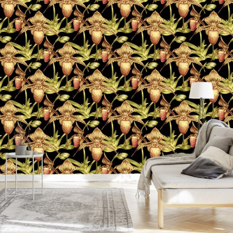 Tapeta Tropikalne Kwiaty Z Liśćmi