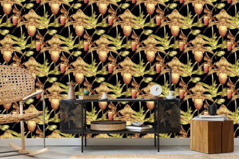 Tapeta Tropikalne Kwiaty Z Liśćmi