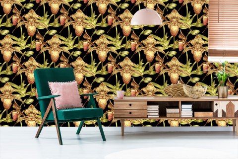 Tapeta Tropikalne Kwiaty Z Liśćmi