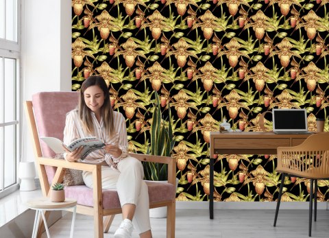 Tapeta Tropikalne Kwiaty Z Liśćmi