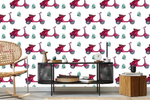 Tapeta Retro Skutery Malowane Akwarelą