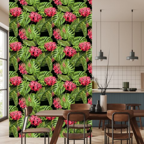 Tapeta Tropikalne Kwiaty W Liściach