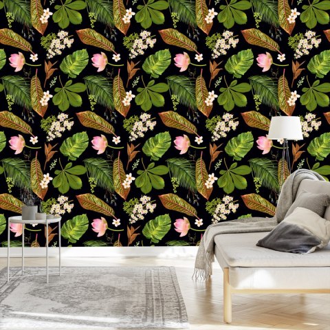 Tapeta Tropikalne Kwiaty Wśród Liści