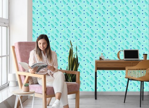 Tapeta Turkusowa - Pawie Pióra I Liście