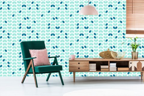 Tapeta Turkusowe Liście W Stylu Skandynawskim